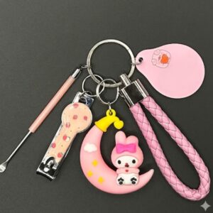 Cute Charm Keychain with Pink Beaded Strap